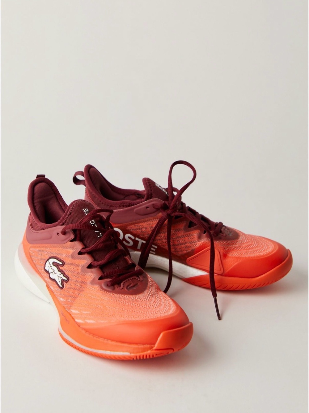 Lacoste AG-LT23 Lite Tennis Sneakers Orange Burgundy Sz 7.5 NIB